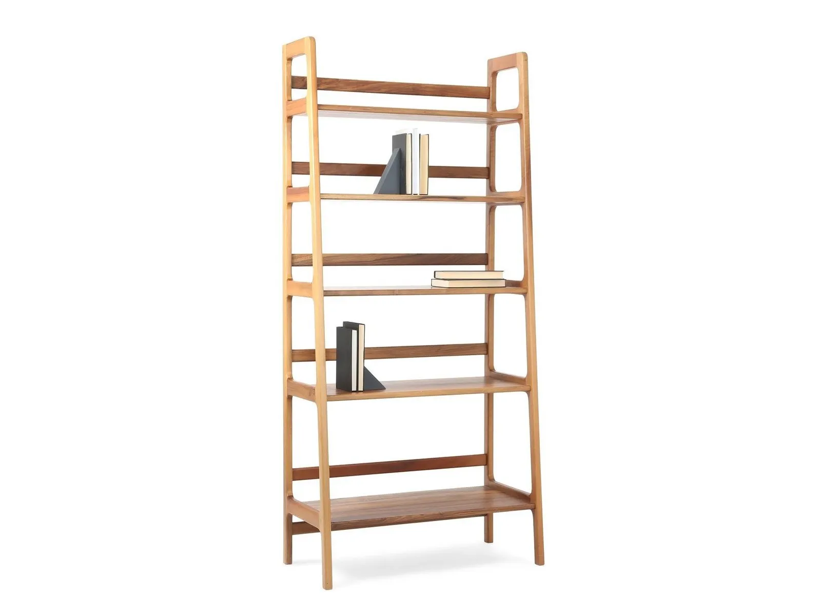 5-tier oak shelving unit with rounded edges