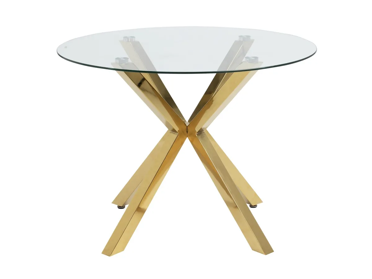 Gold frame dining table with round glass top