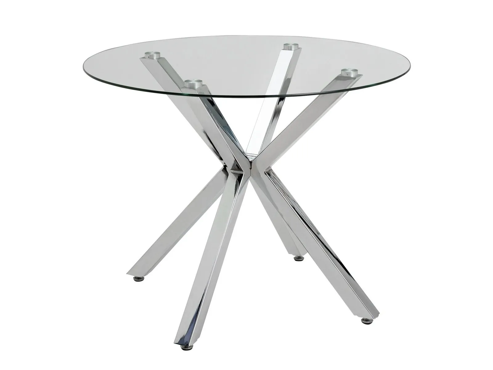 Round glass dining table with silver metal frame