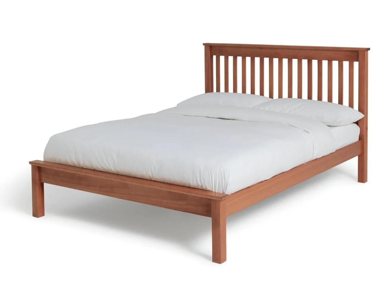 Oak stained wooden bed frame