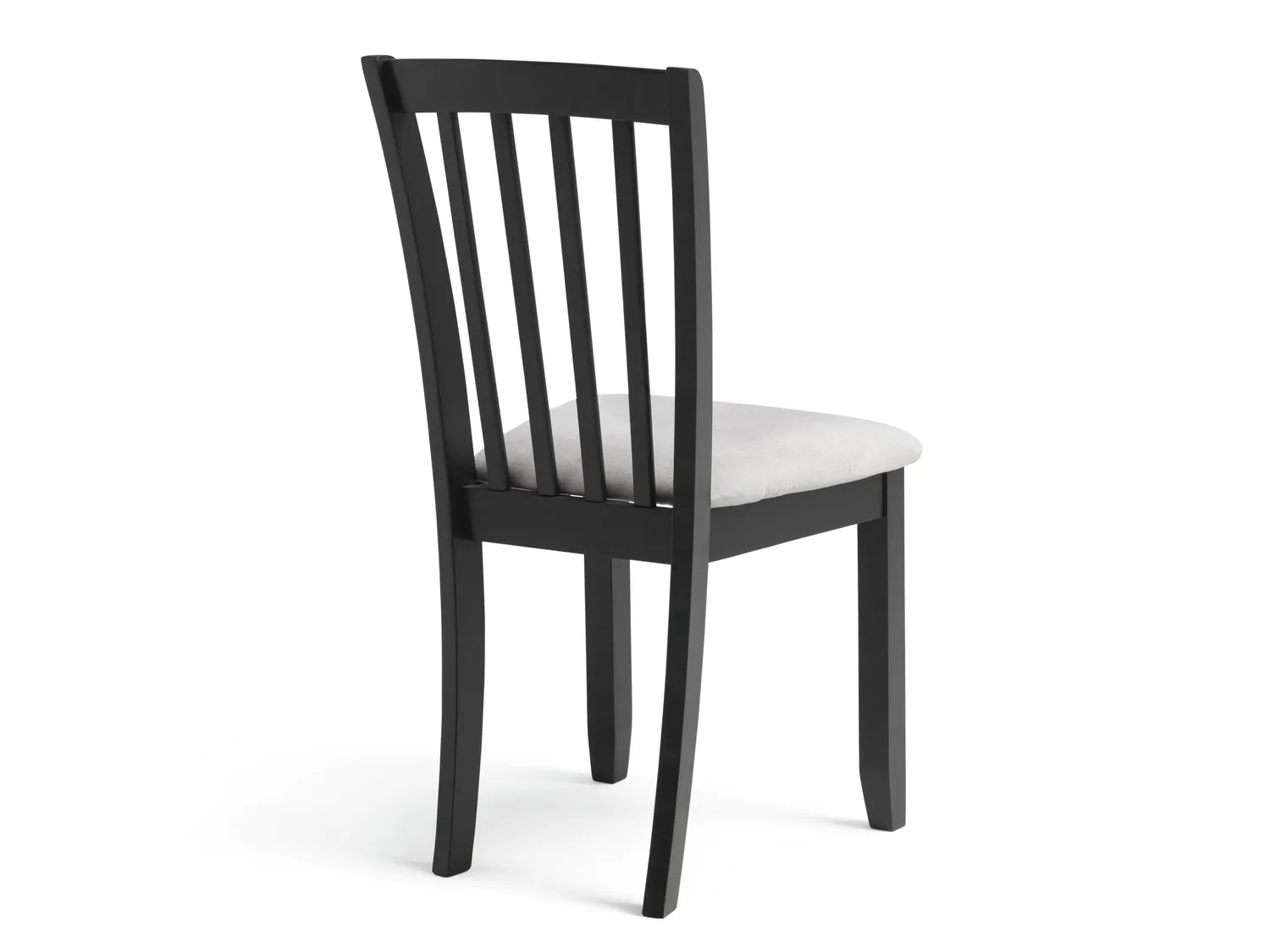 Black dining chairs with grey seat pads