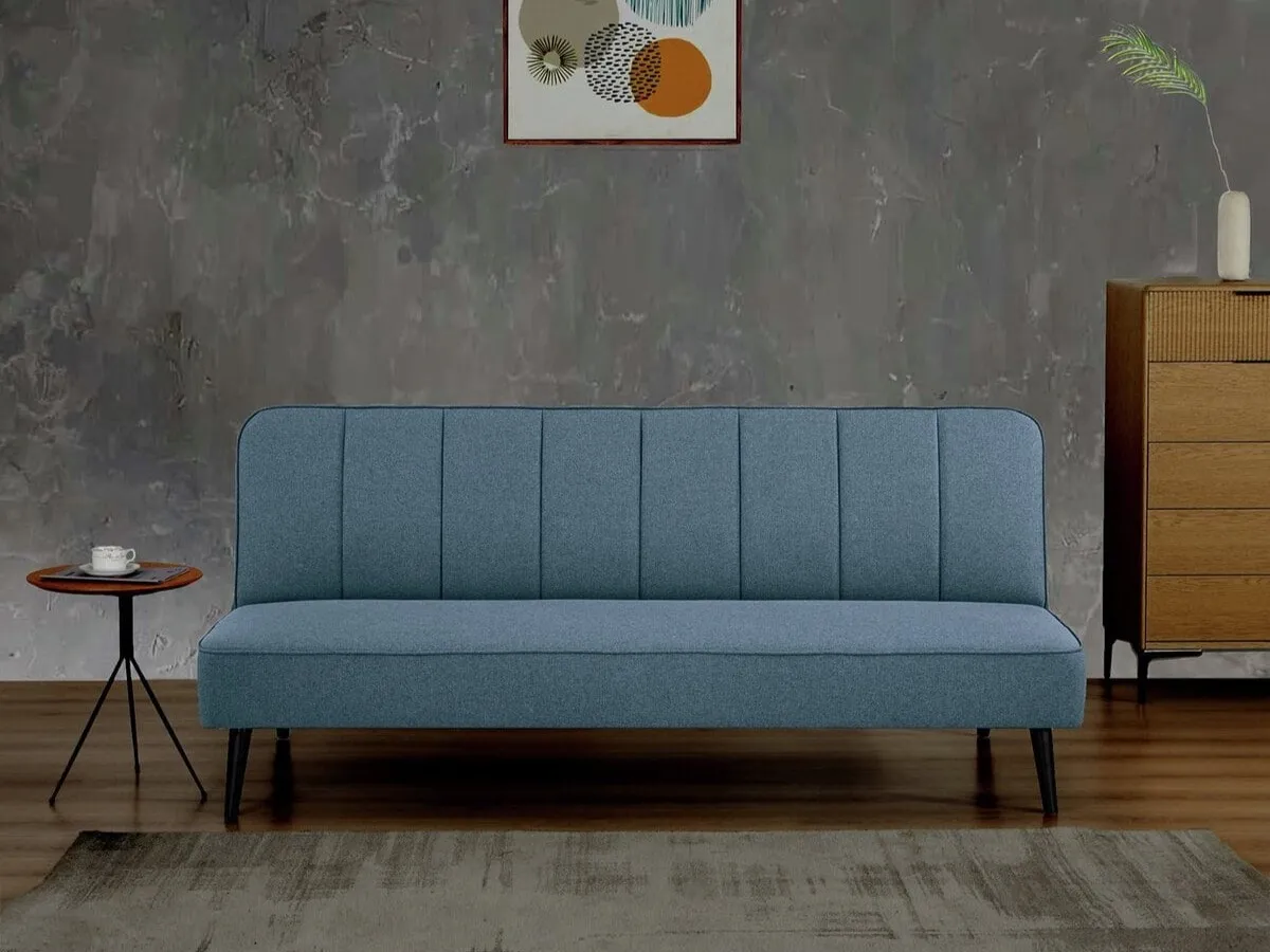 Blue fabric upholstered sofa bed