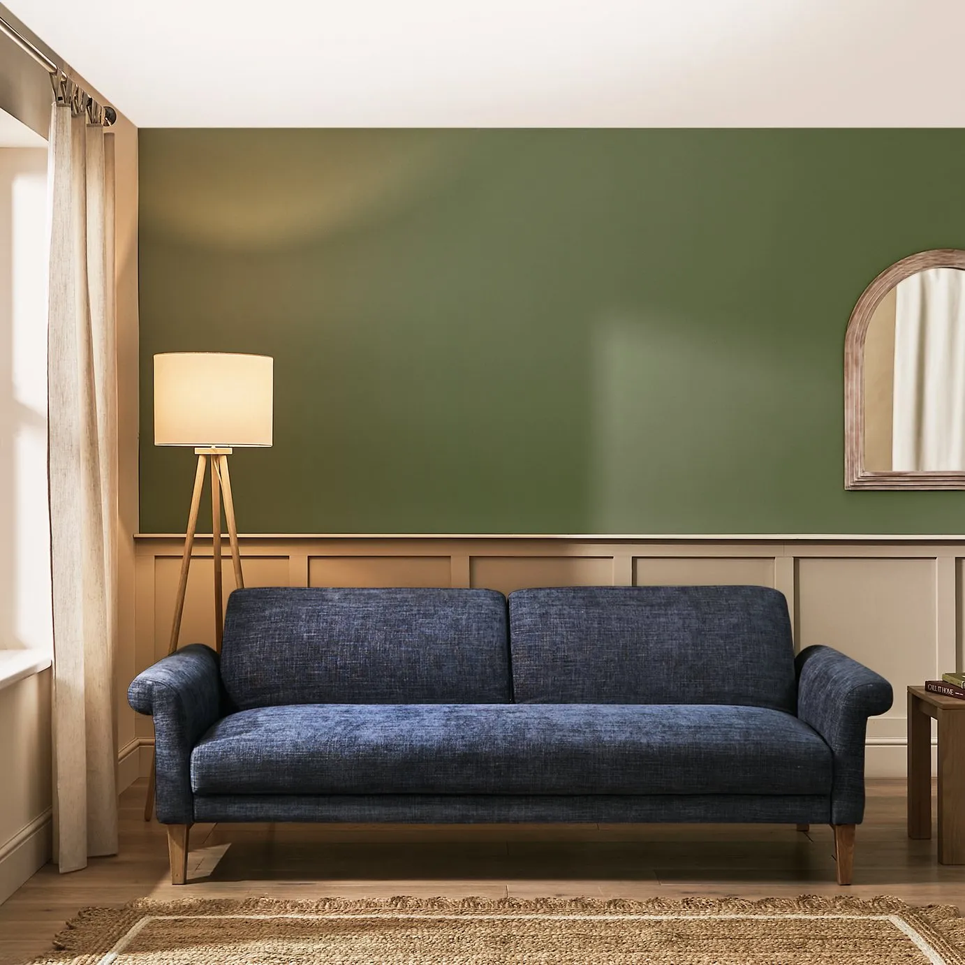 Blue fabric sofa bed