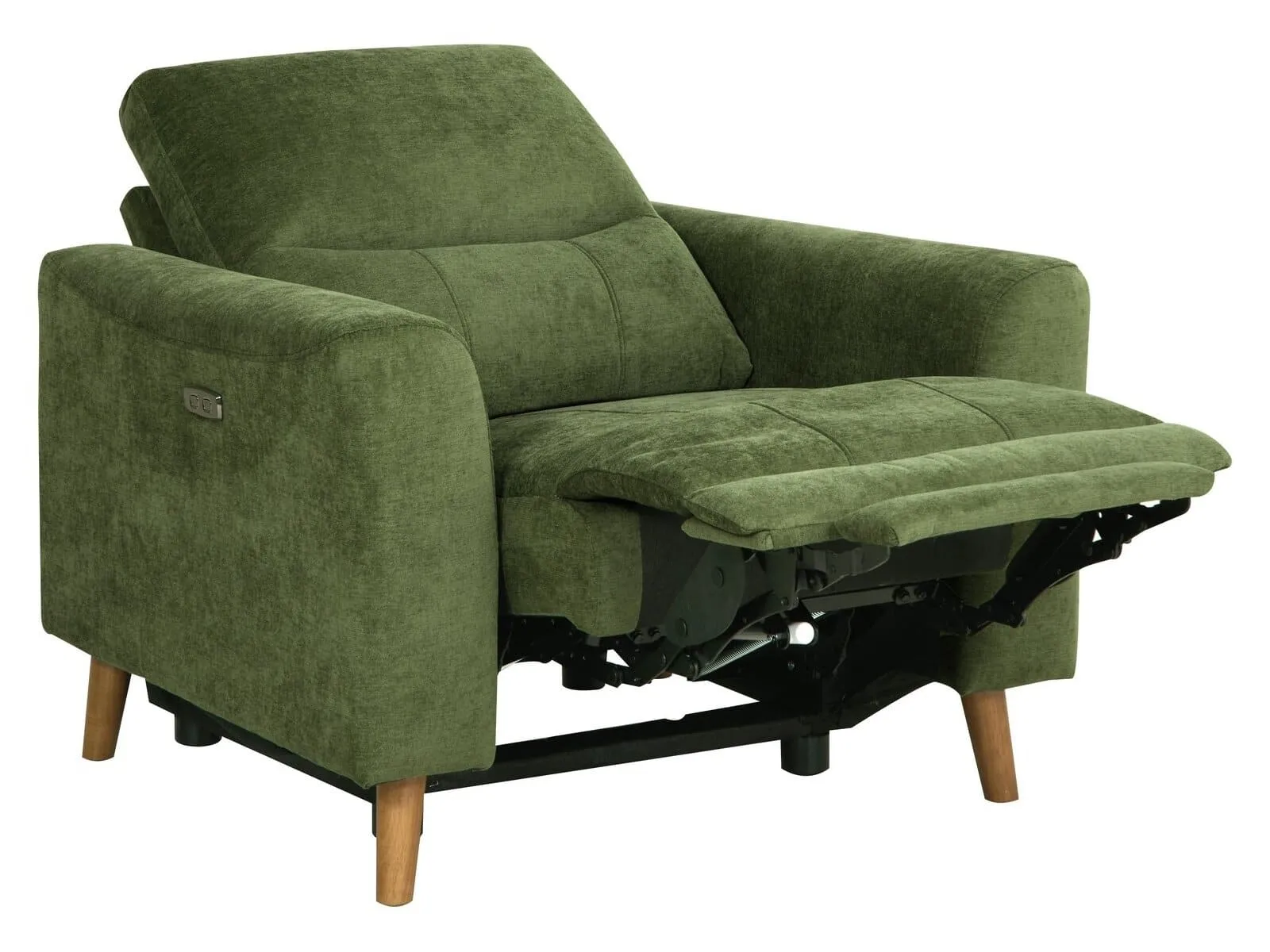 Green fabric recliner armchair