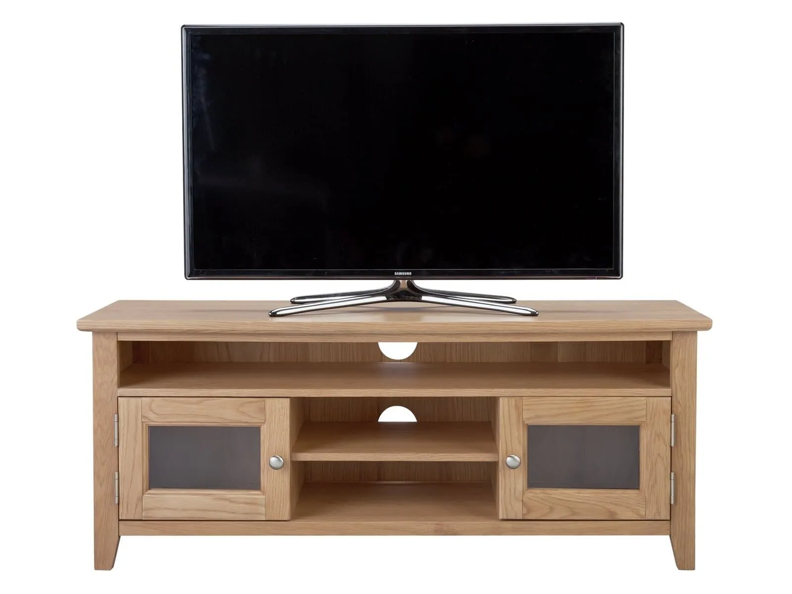 Oak tv unit with 2 doors and 2 shelves