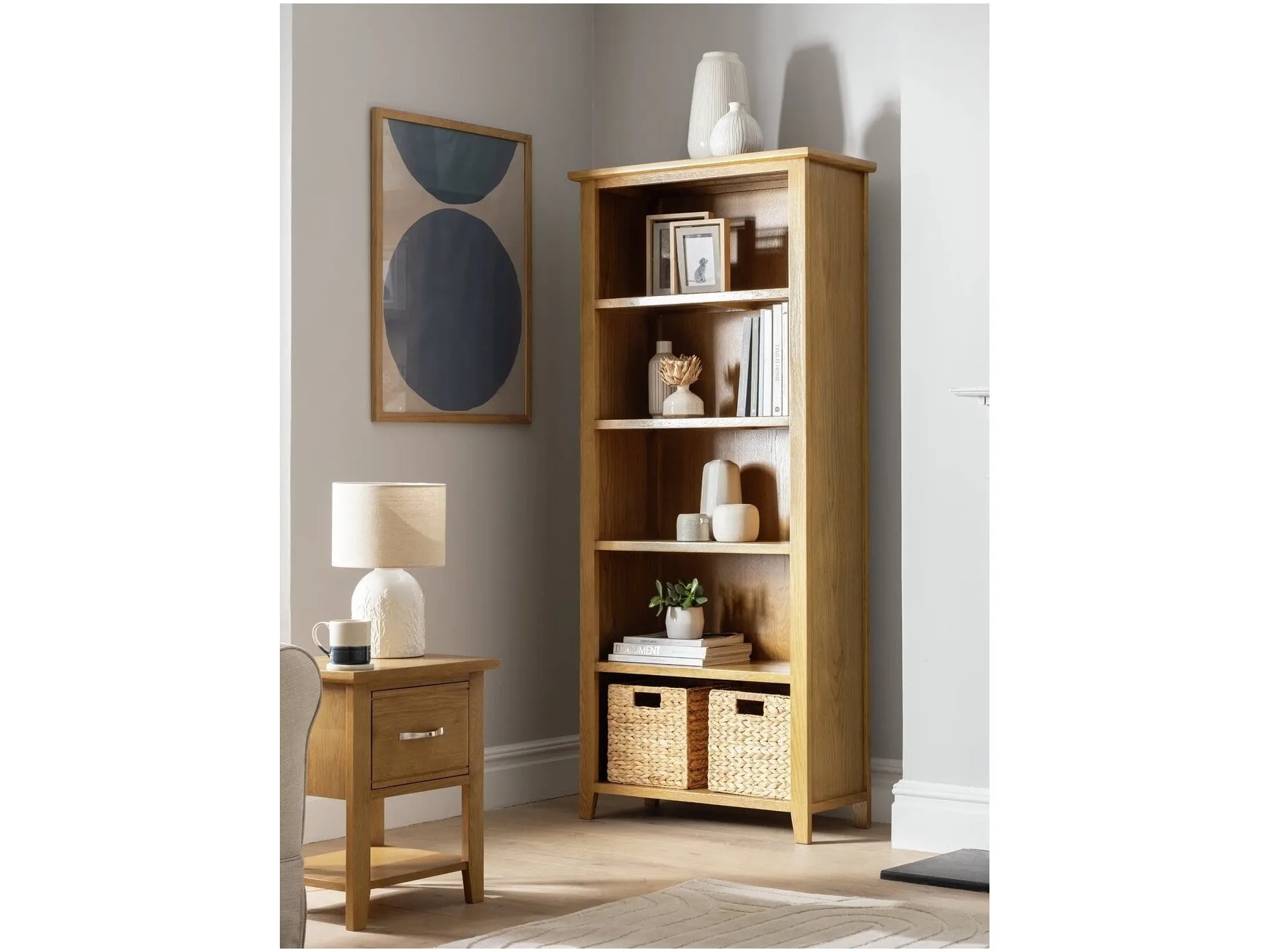 Tall 5-tier oak bookcase