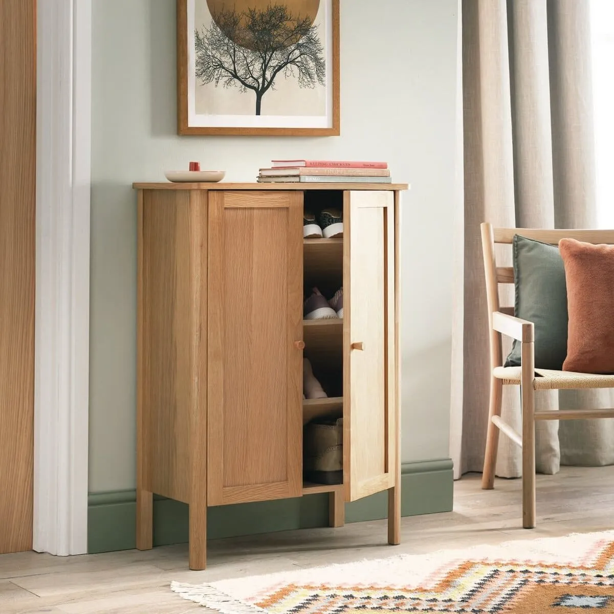 Oak shoe cabinet