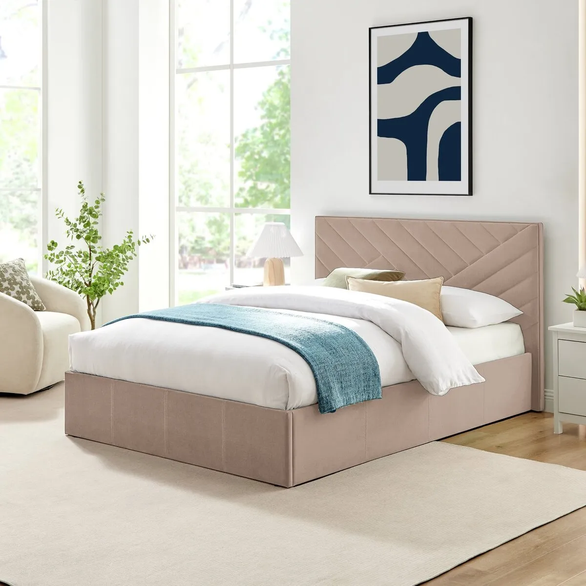 Latte fabric upholstered bed frame