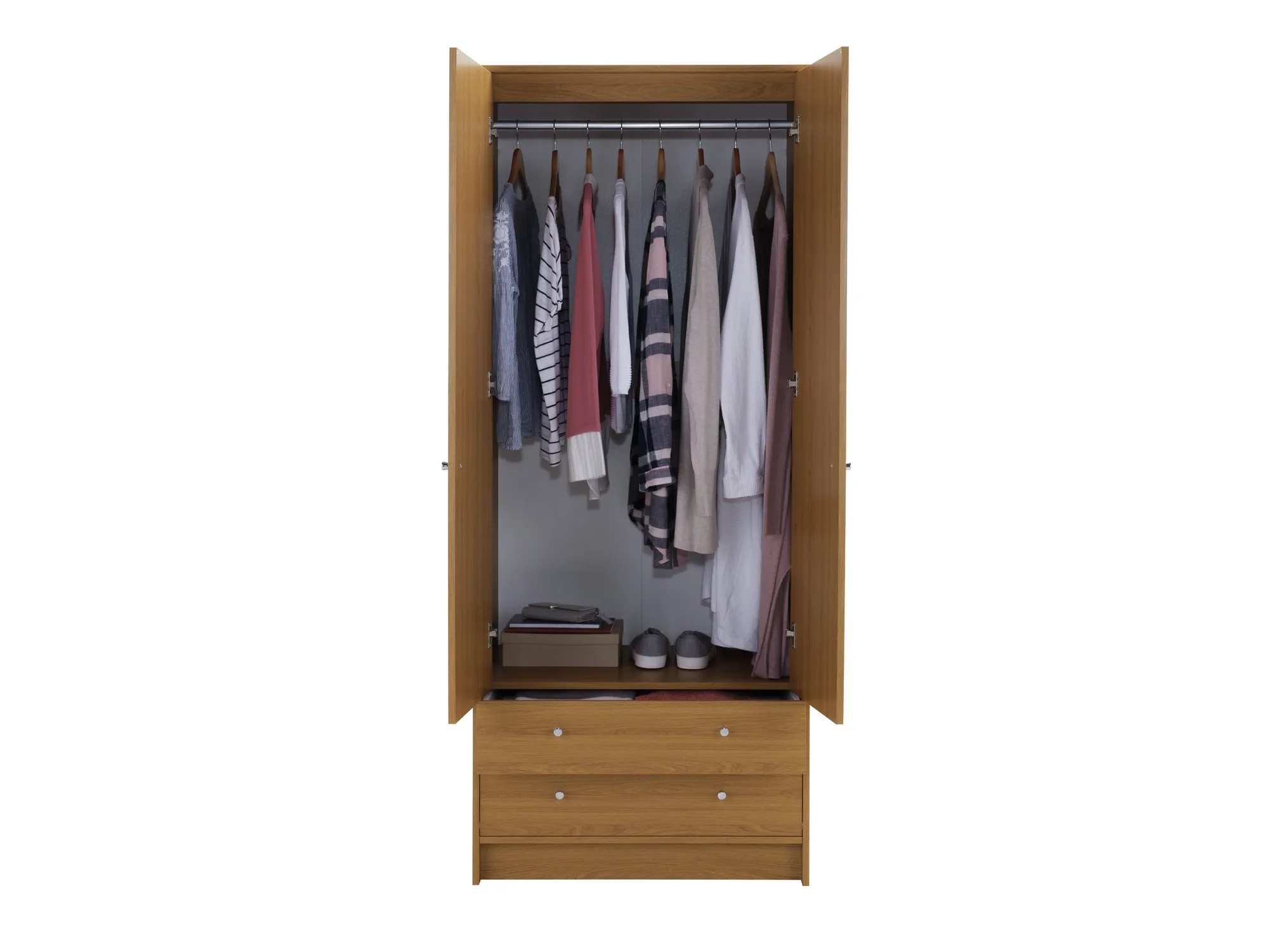 Beech effect 2-door wardrobe with drawers