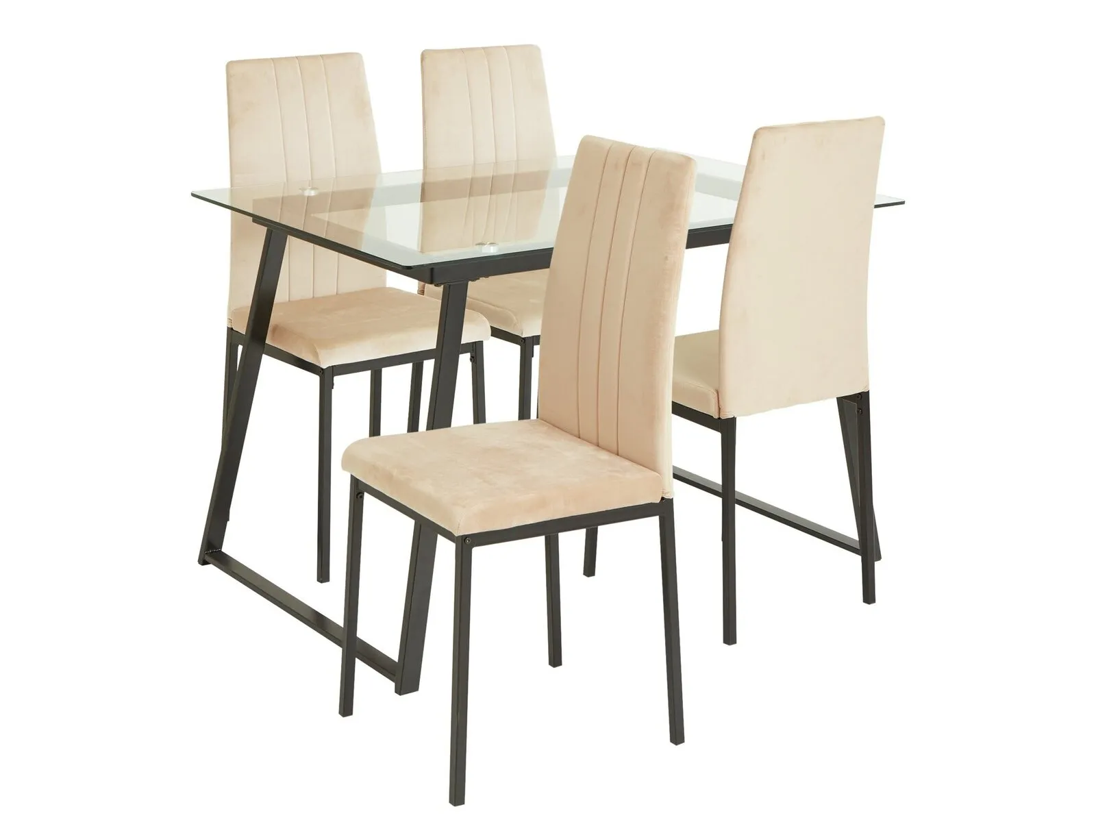 Glass top dining table with black legs