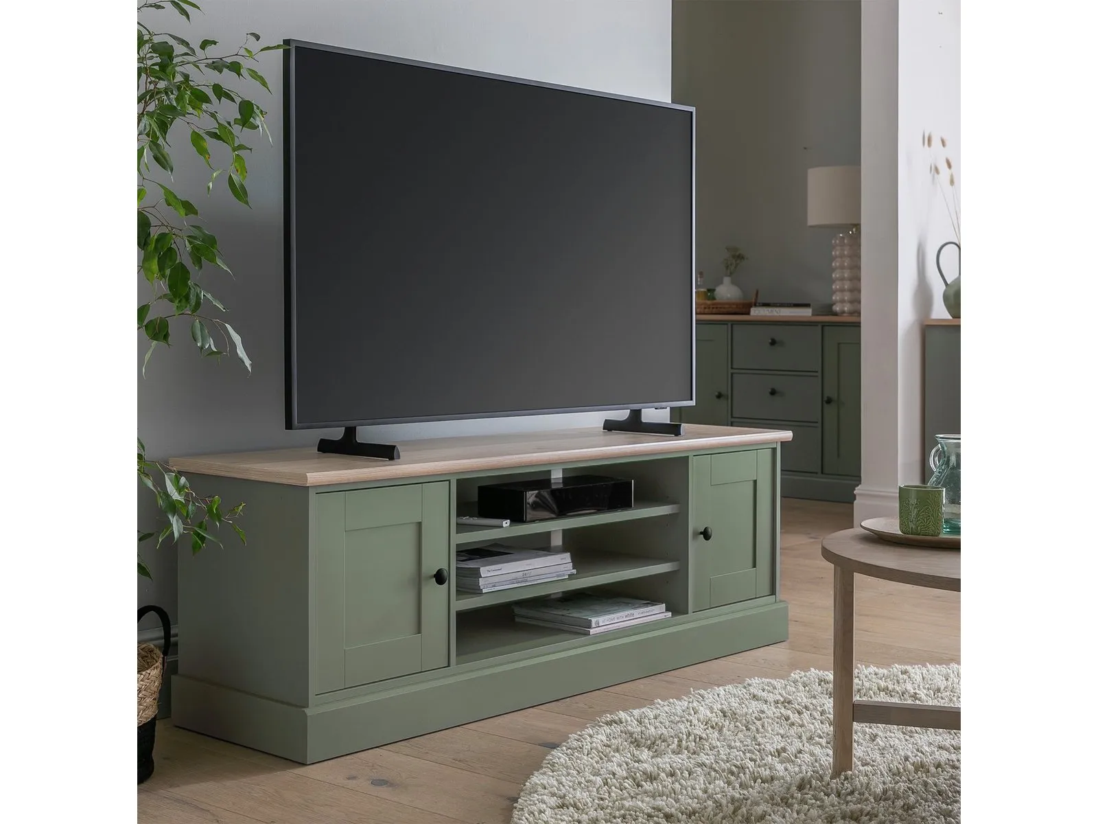 Green tv unit with storage