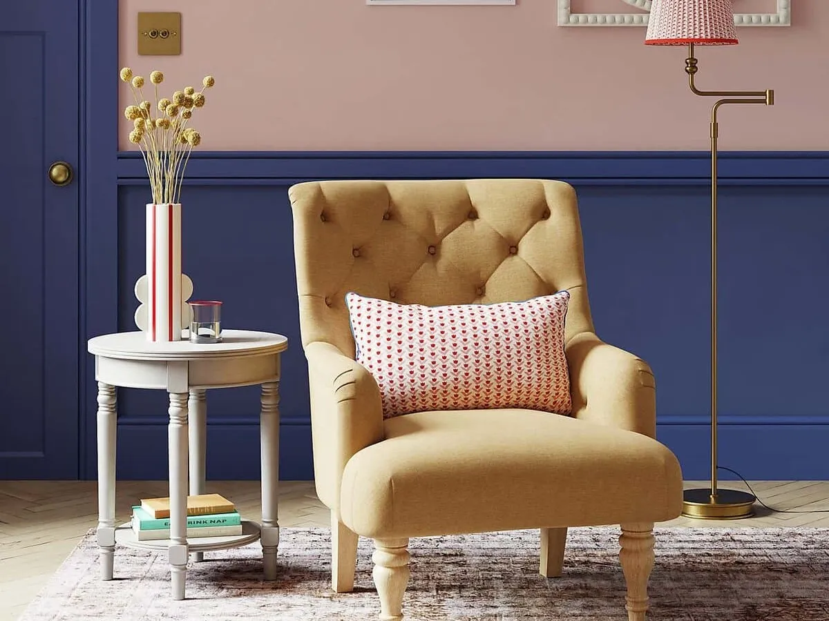 Honey fabric armchair with button back