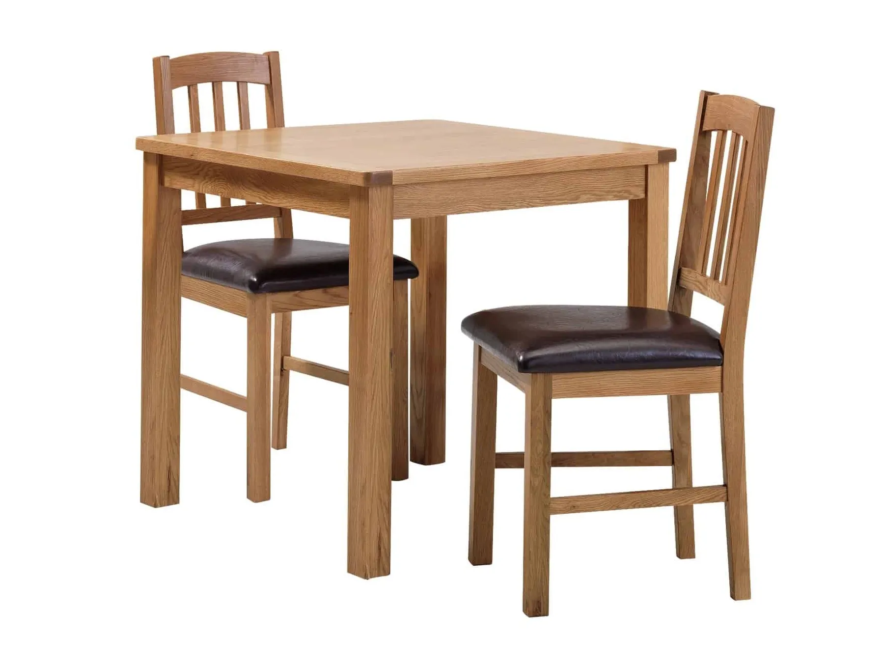 Small oak dining table and two chairs