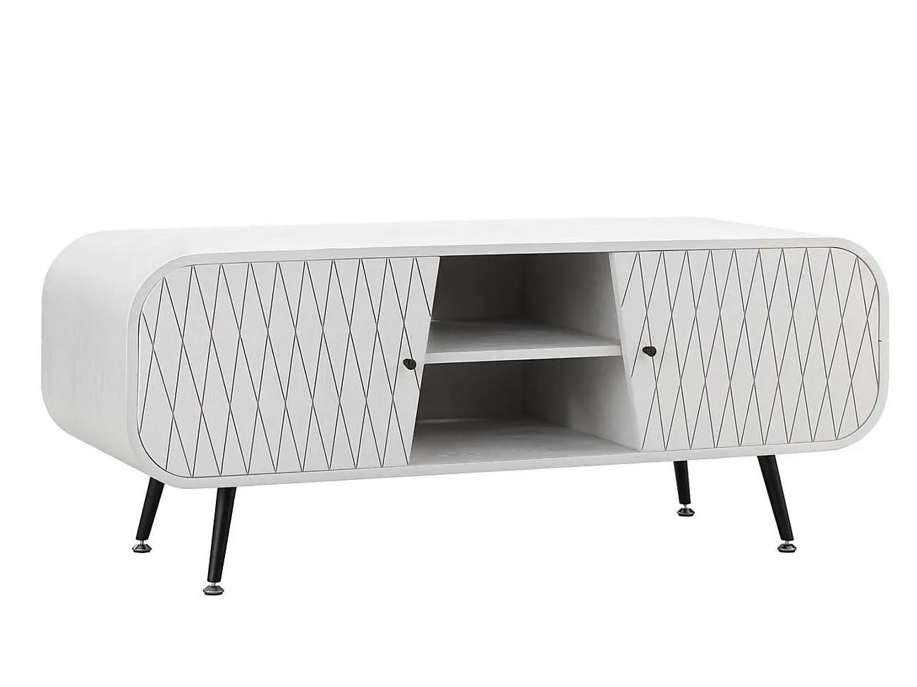 Modern white capsule-shaped tv stand