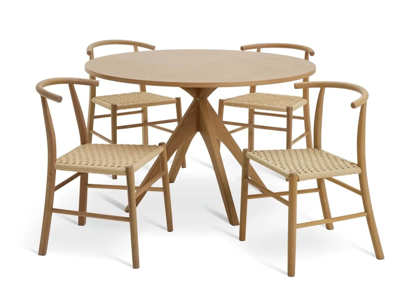 Round oak dining table and 4 chairs