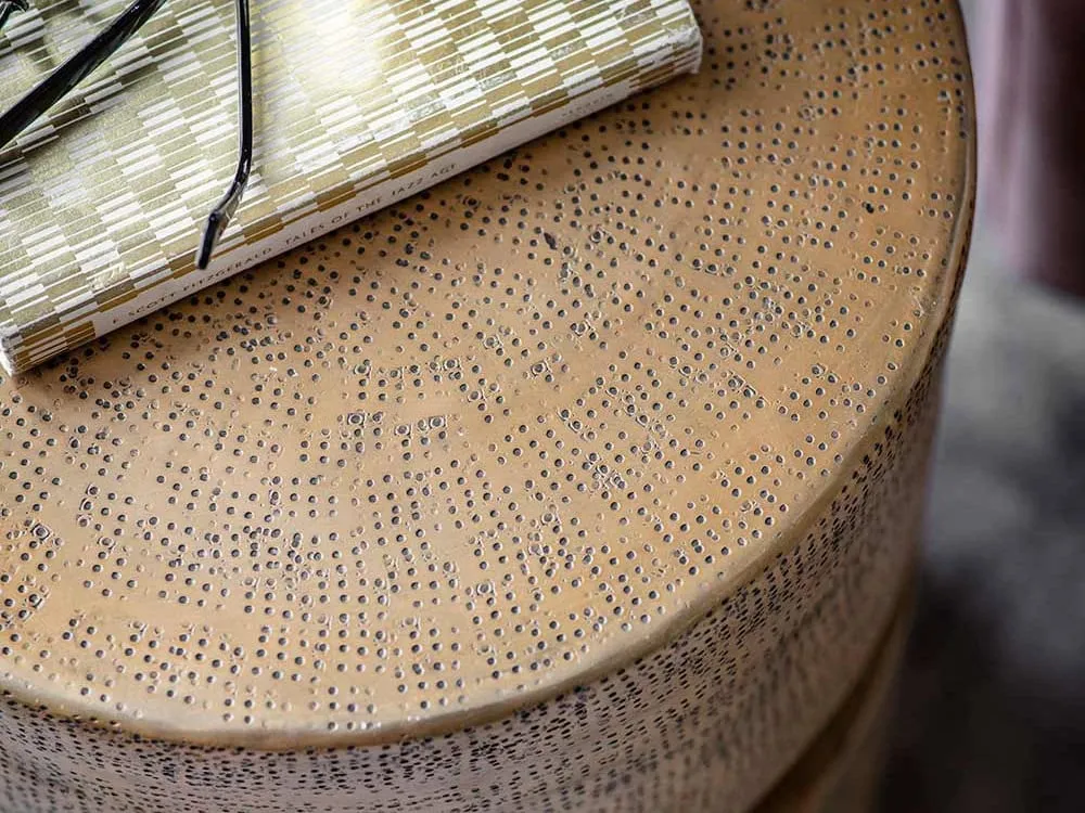 Hammered finish brass side table