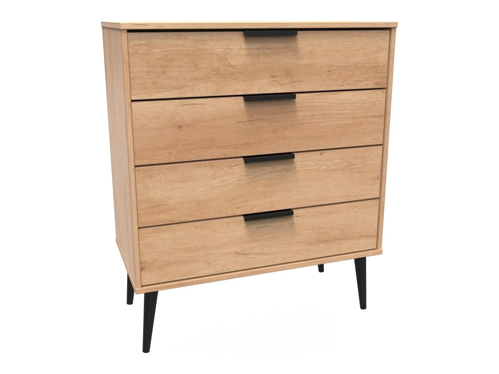 4-drawer oak chest with black legs and handles