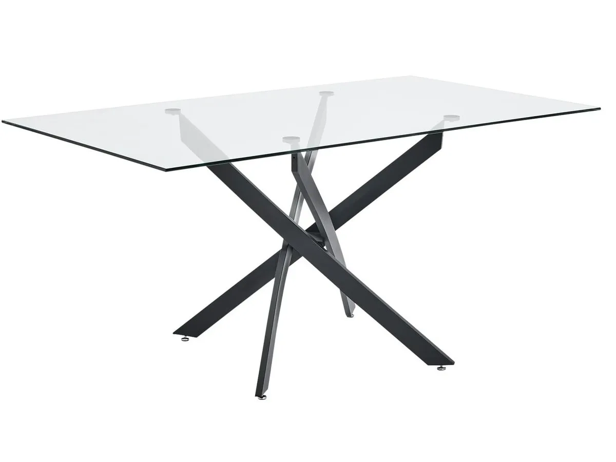Glass dining table with black rames