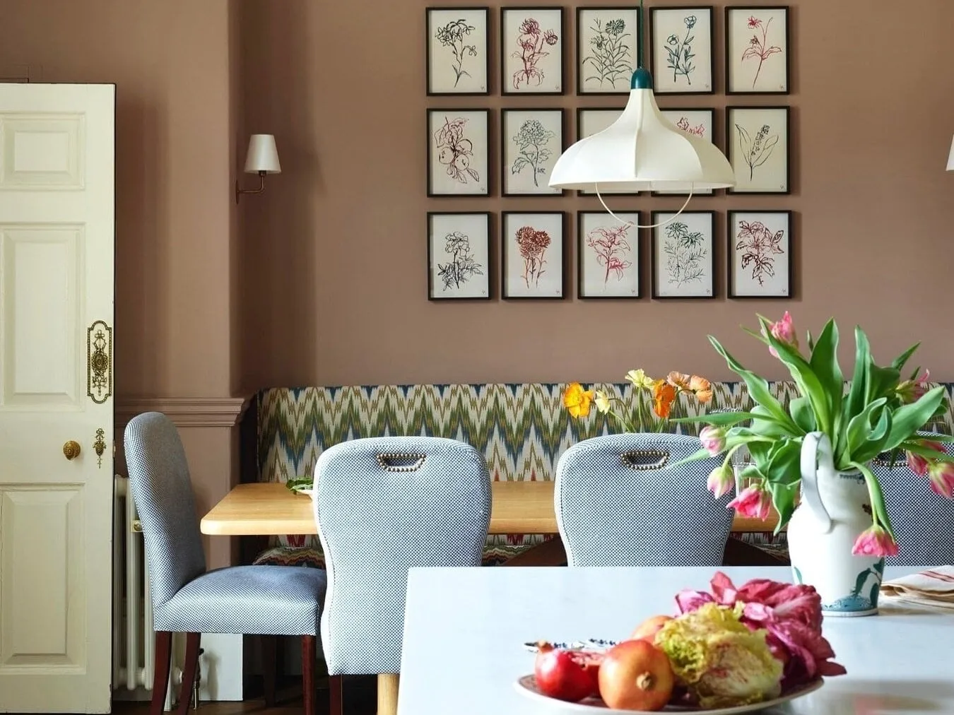 Painted wall with a gallery of pictures