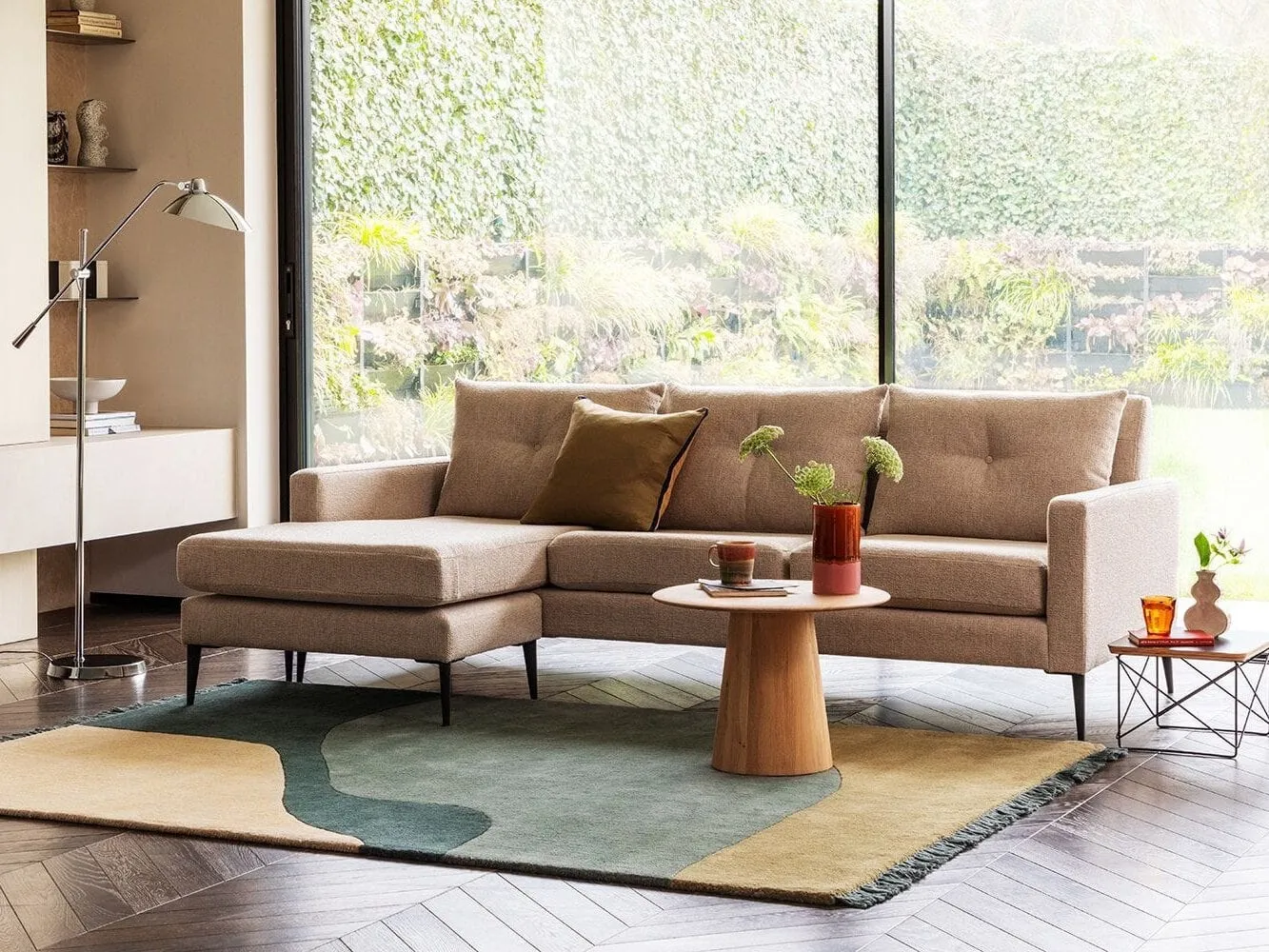 Light brwn fabric chaise end sofa