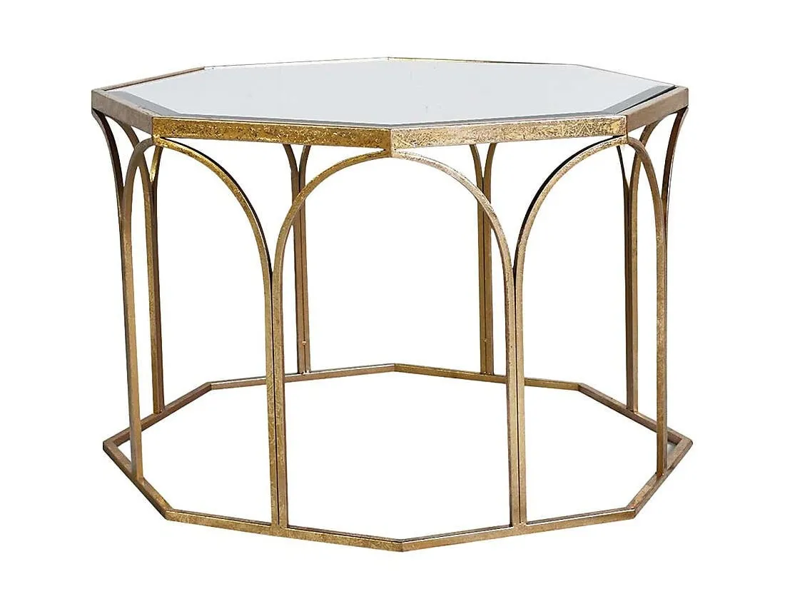 Gold-coloured octagonal coffee table with glass top