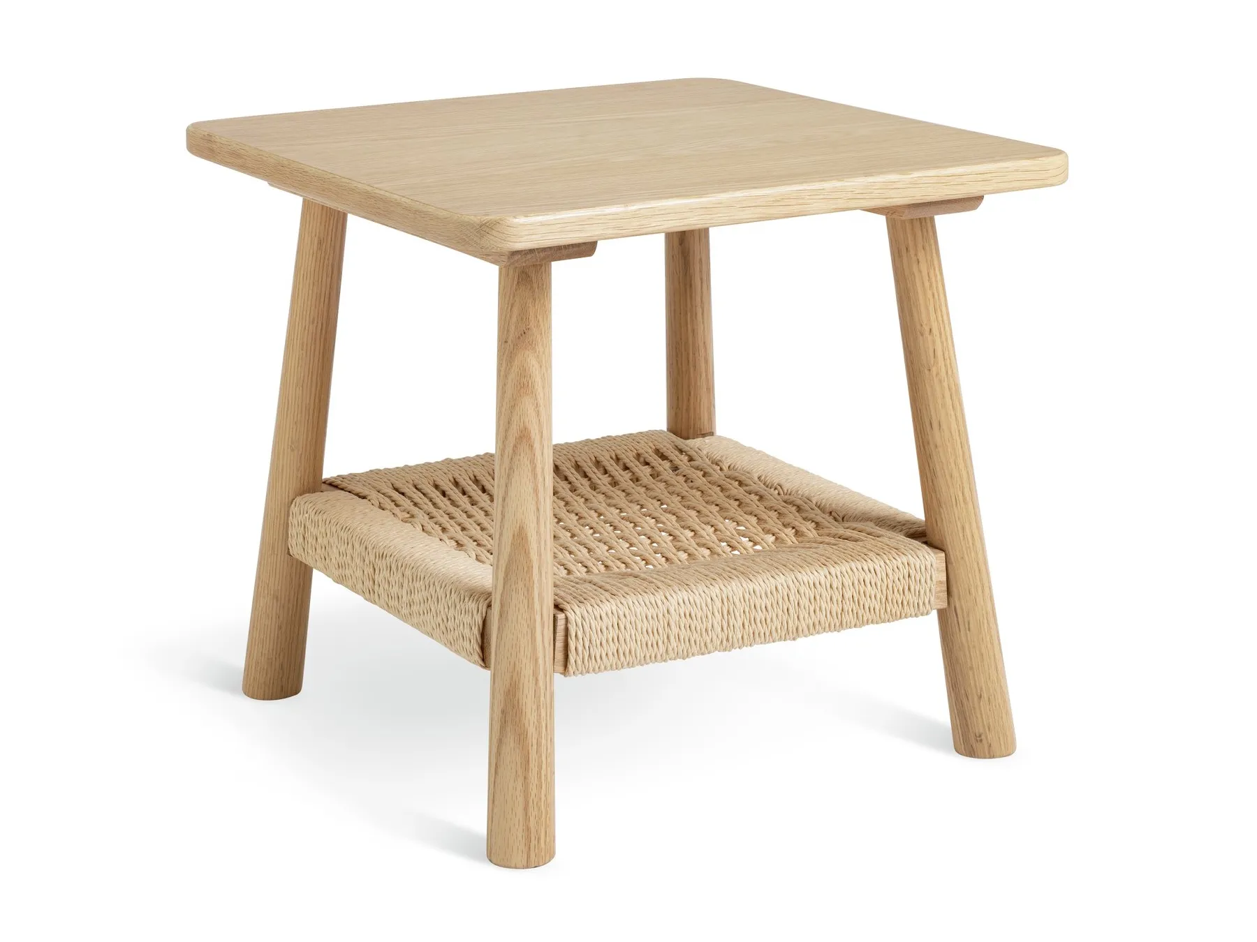 Oak side table with rope weave shelf