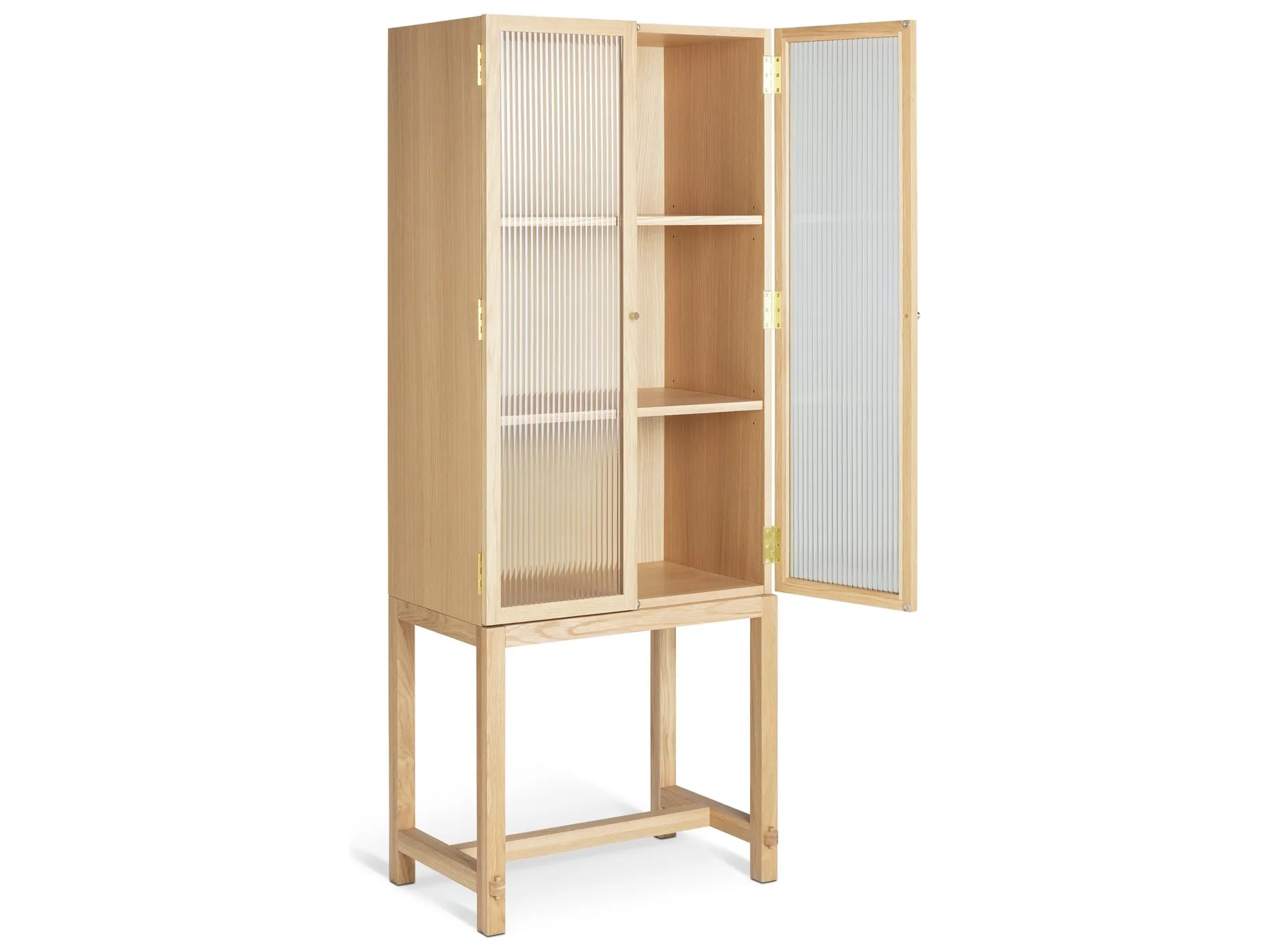 Oak display cabinet with glass doors