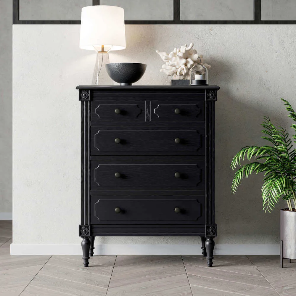 Black-painted 5-drawer chest
