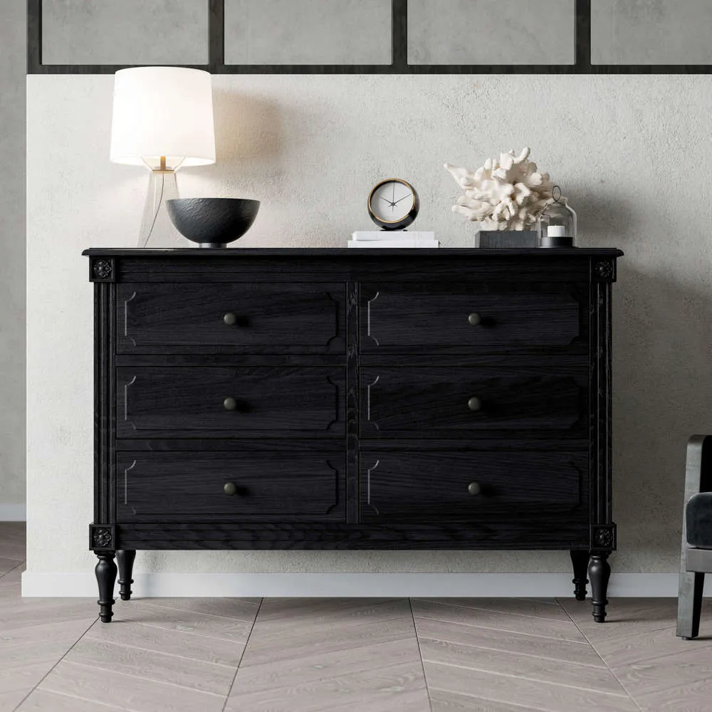 Black-painted 6-drawer chest