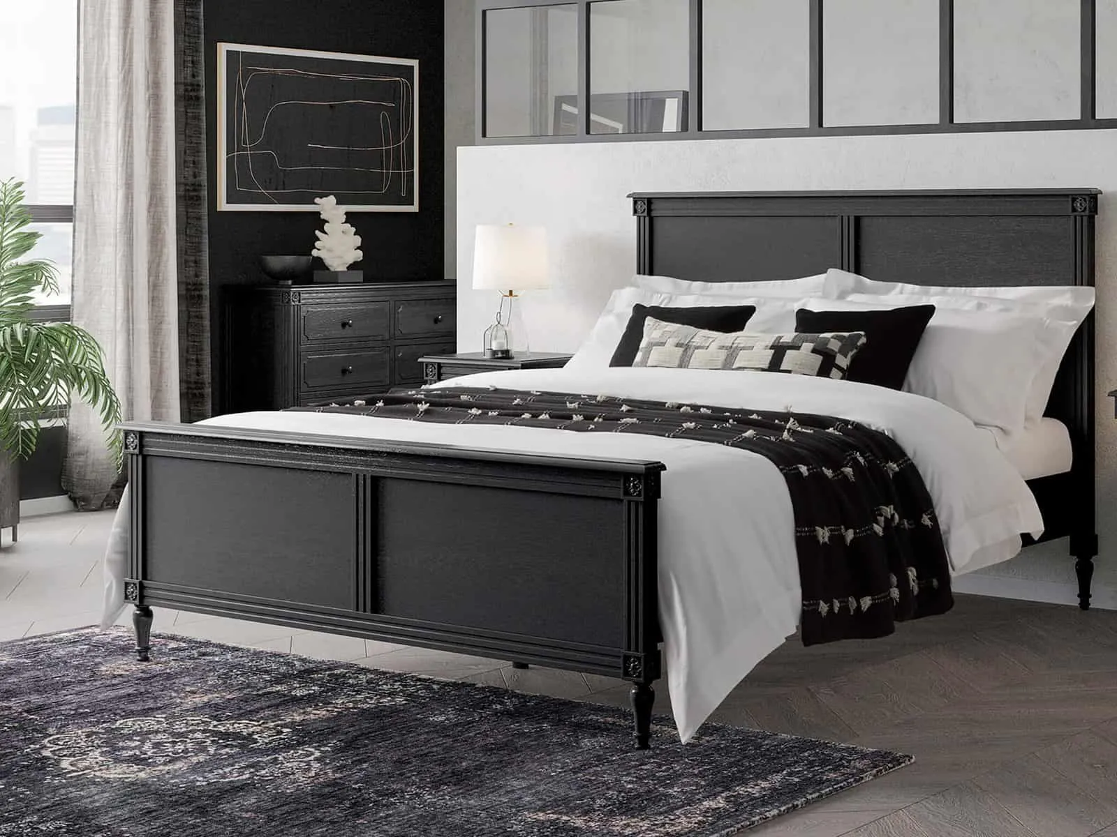 Black-painted bedframe