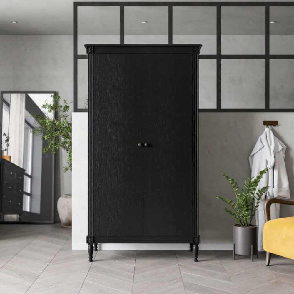 Black-painted 2-door wardrobe