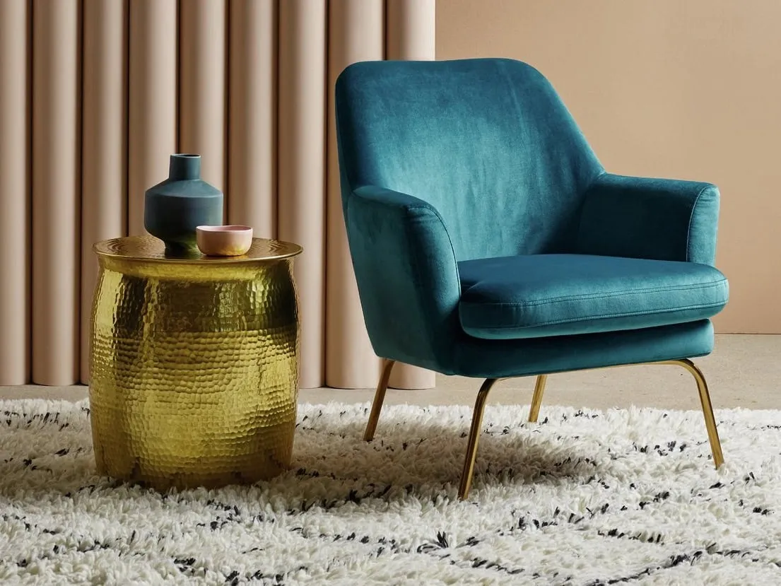 Blue velvet accent chair