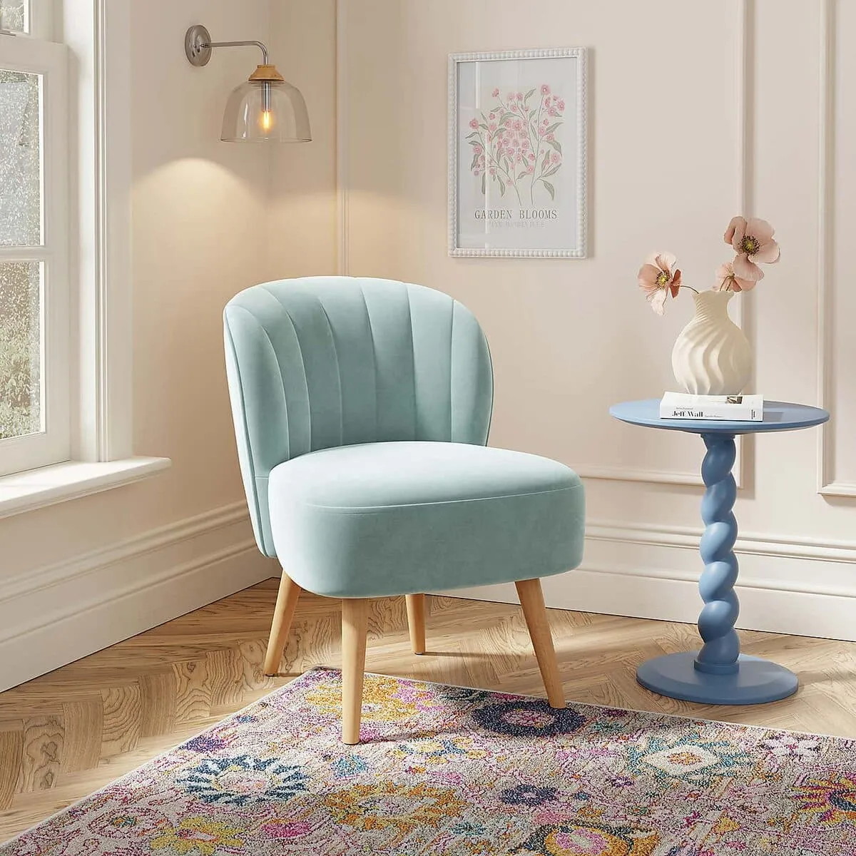 Powder blue velvet accent chair