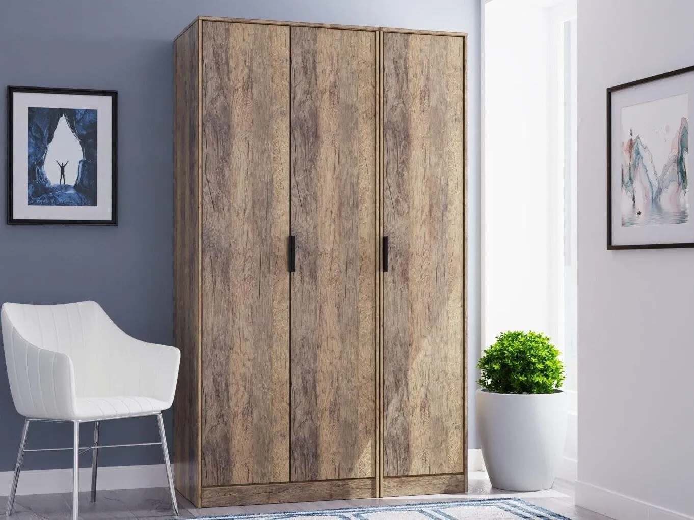 3-door rustic oak wardrobe