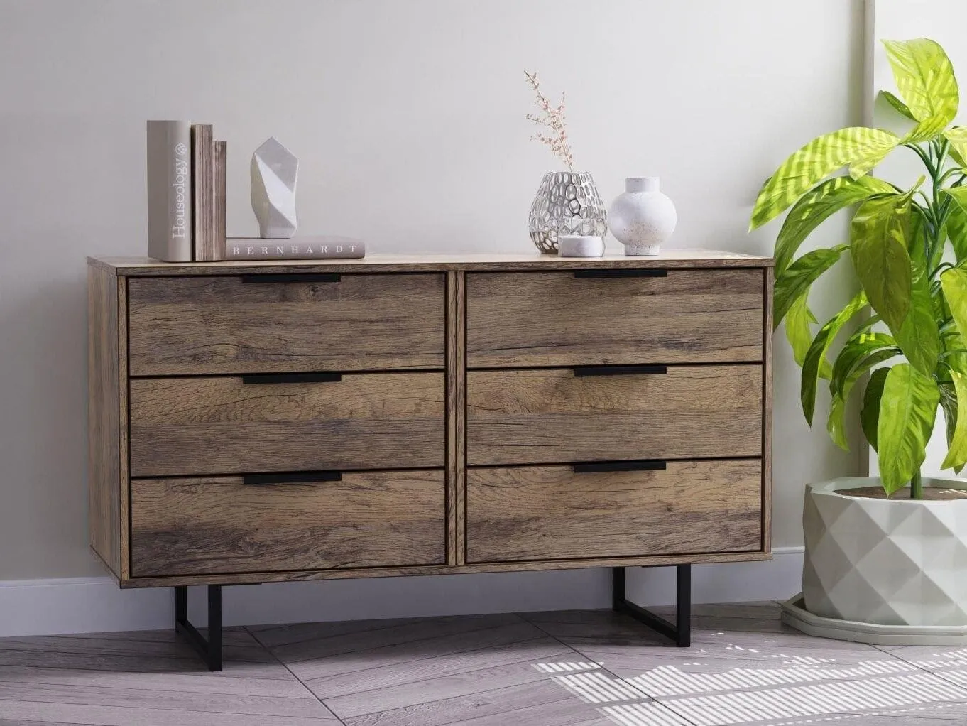 3+3 drawer chest with rustic oak finish