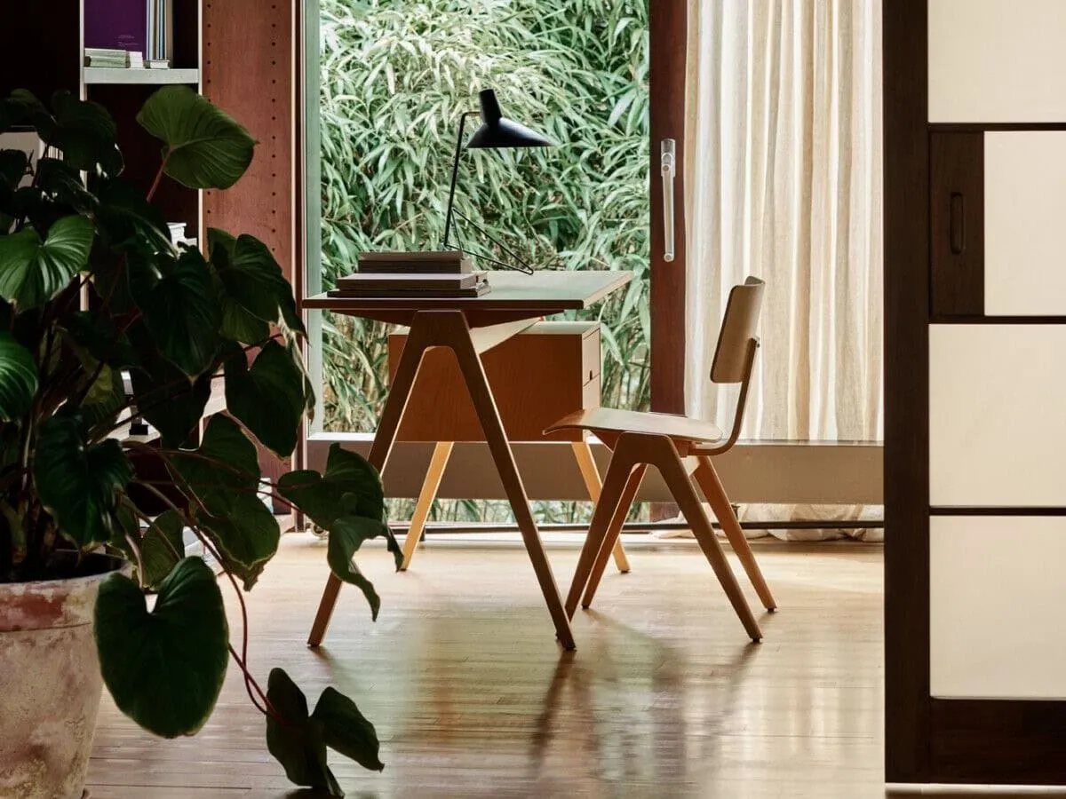 A-frame desk with beech wood frame and beech laminate top