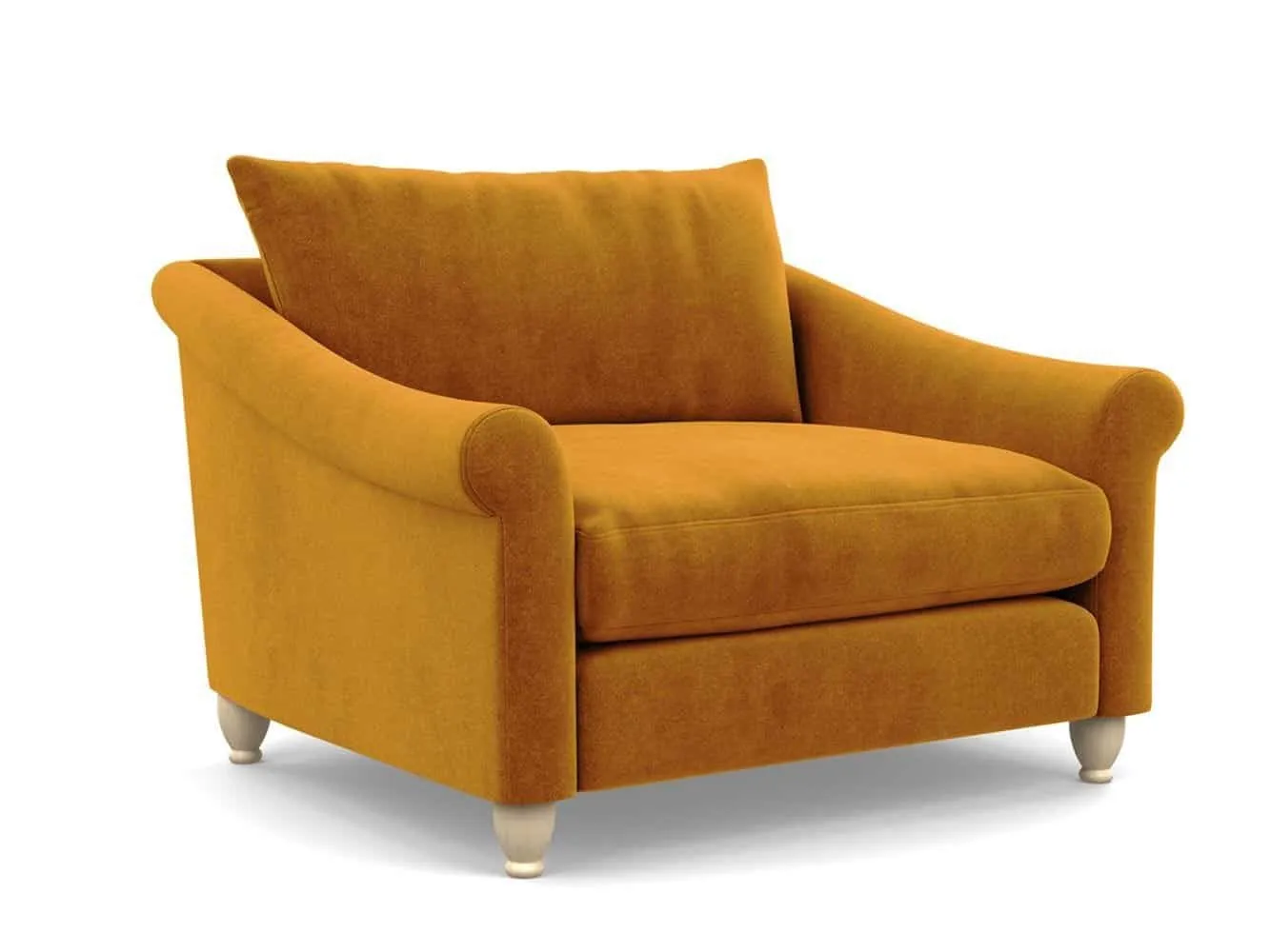 Cognac velvet upholstered love seat