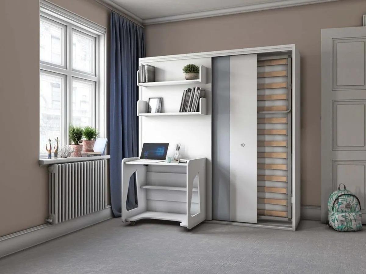 Wall bed with shelving