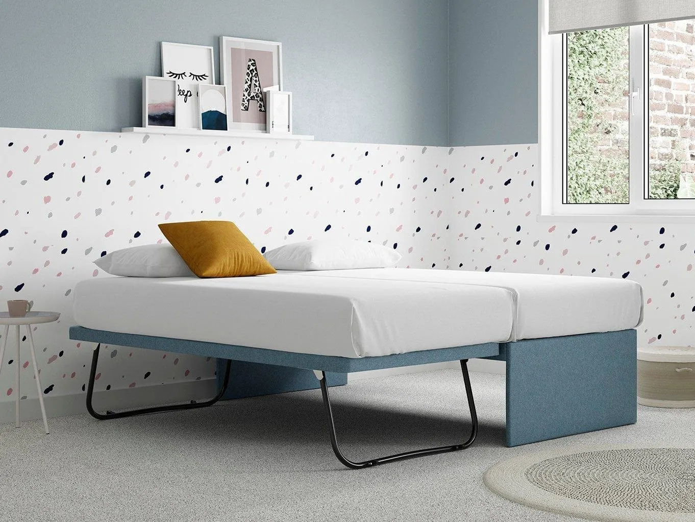 Upholstered single be dthat converts to a double