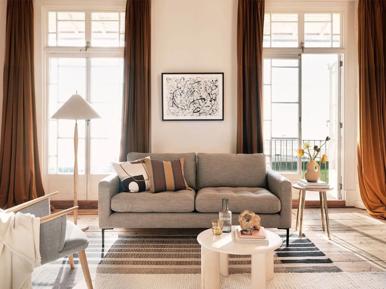 Grey fabric upholstered sofa