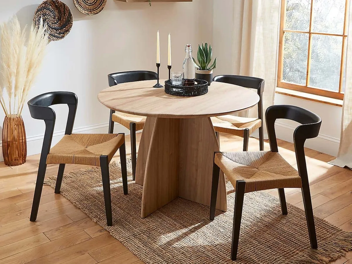 Round wood-effect dining table