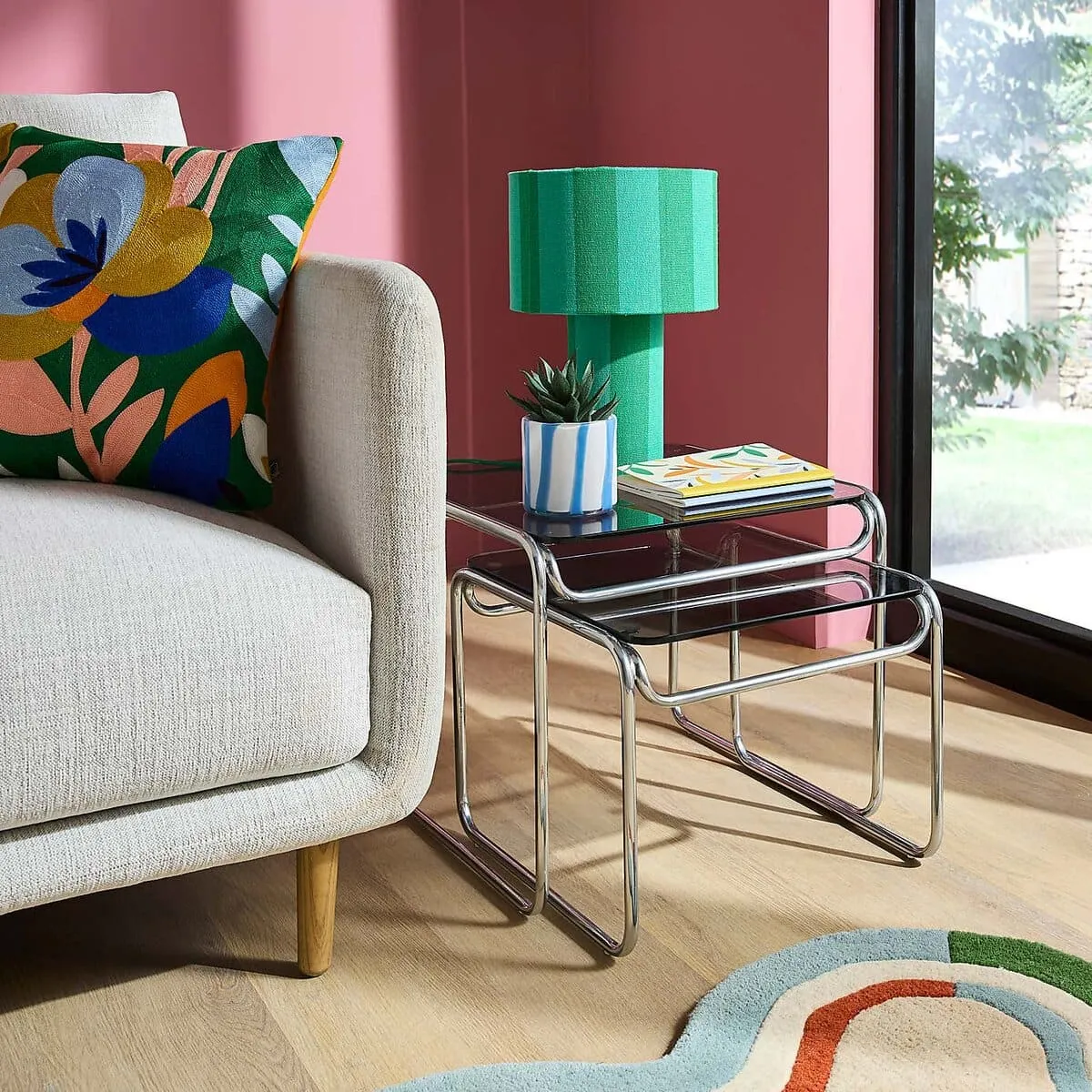 Chrome and glass nest of side tables