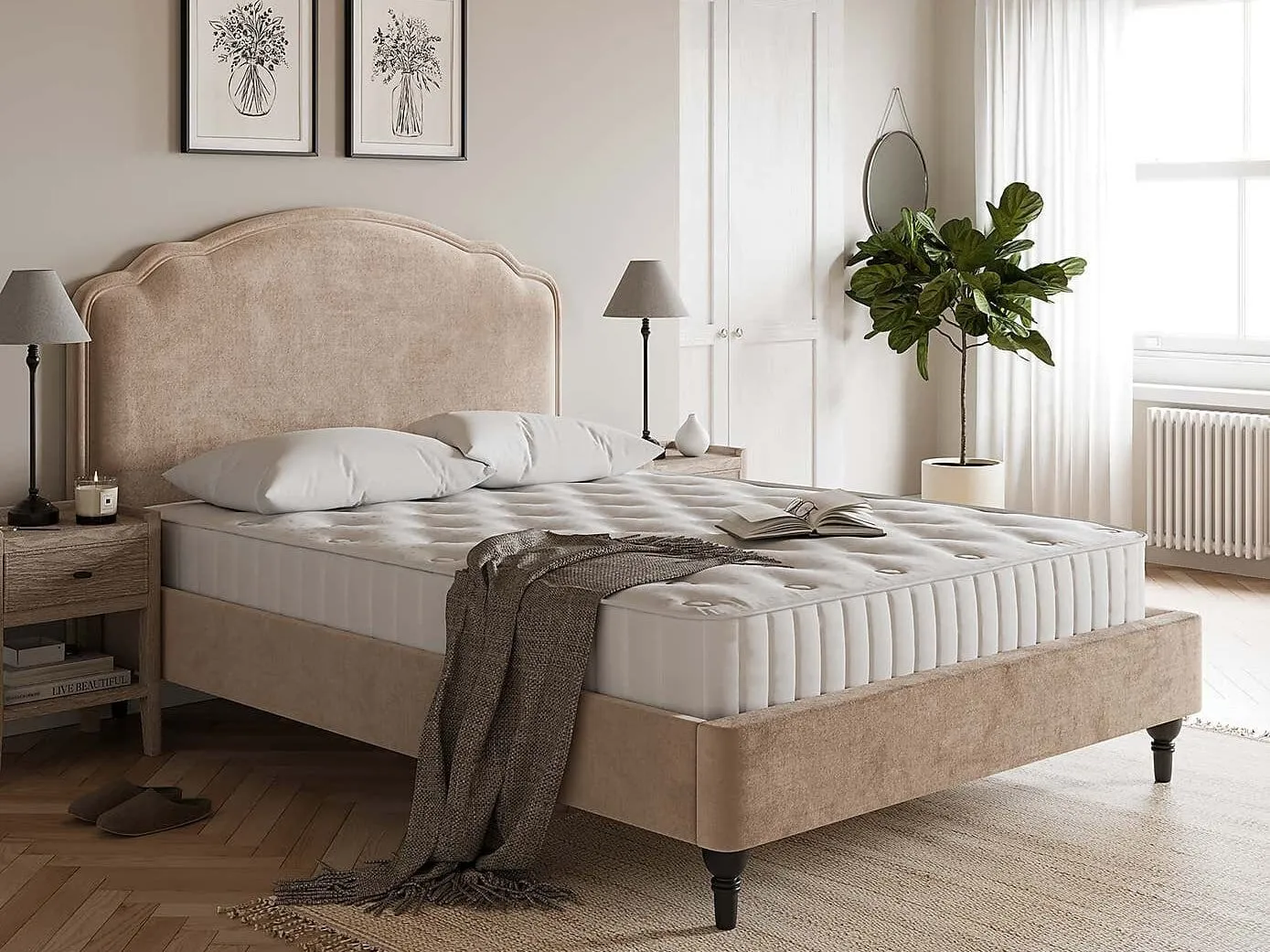 Mink velvet upholstered bed frame