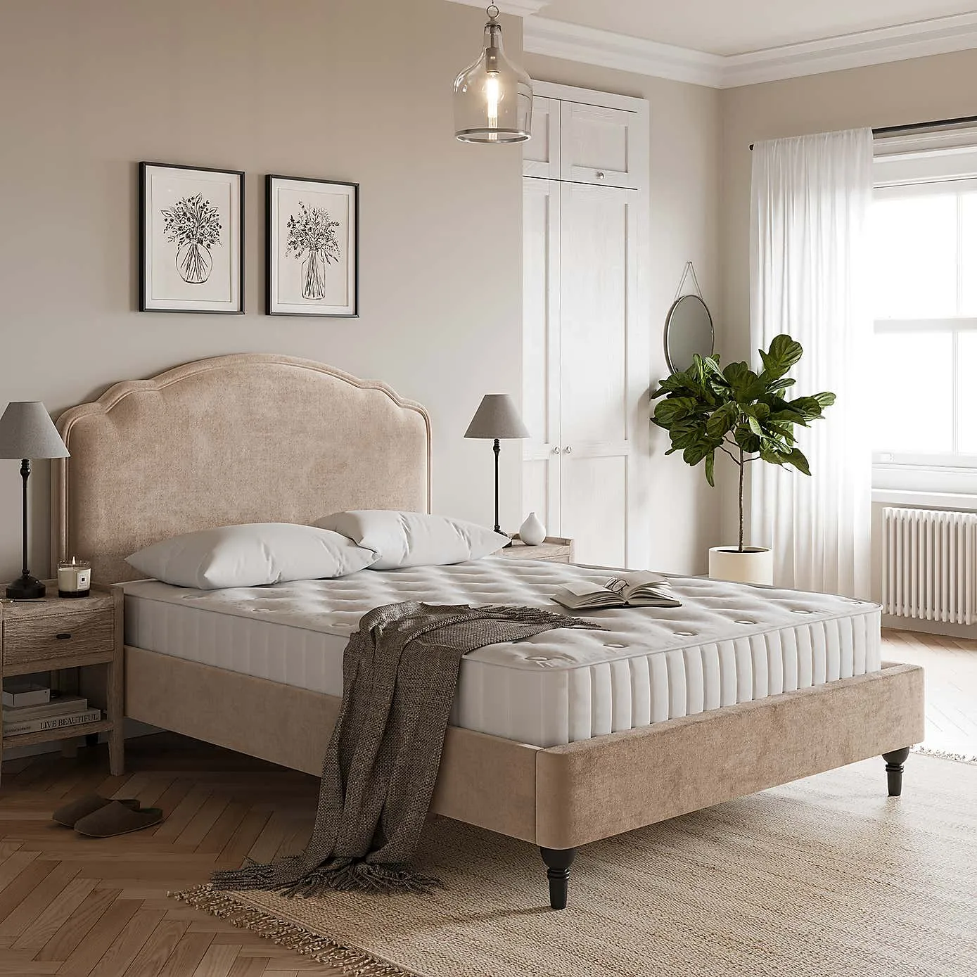 Velvet fabric upholstered bed frame