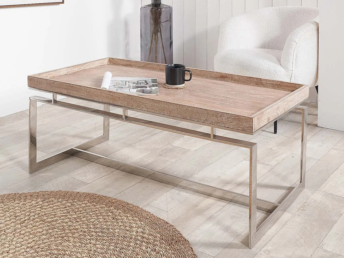 Metal-framed table with mango wood top
