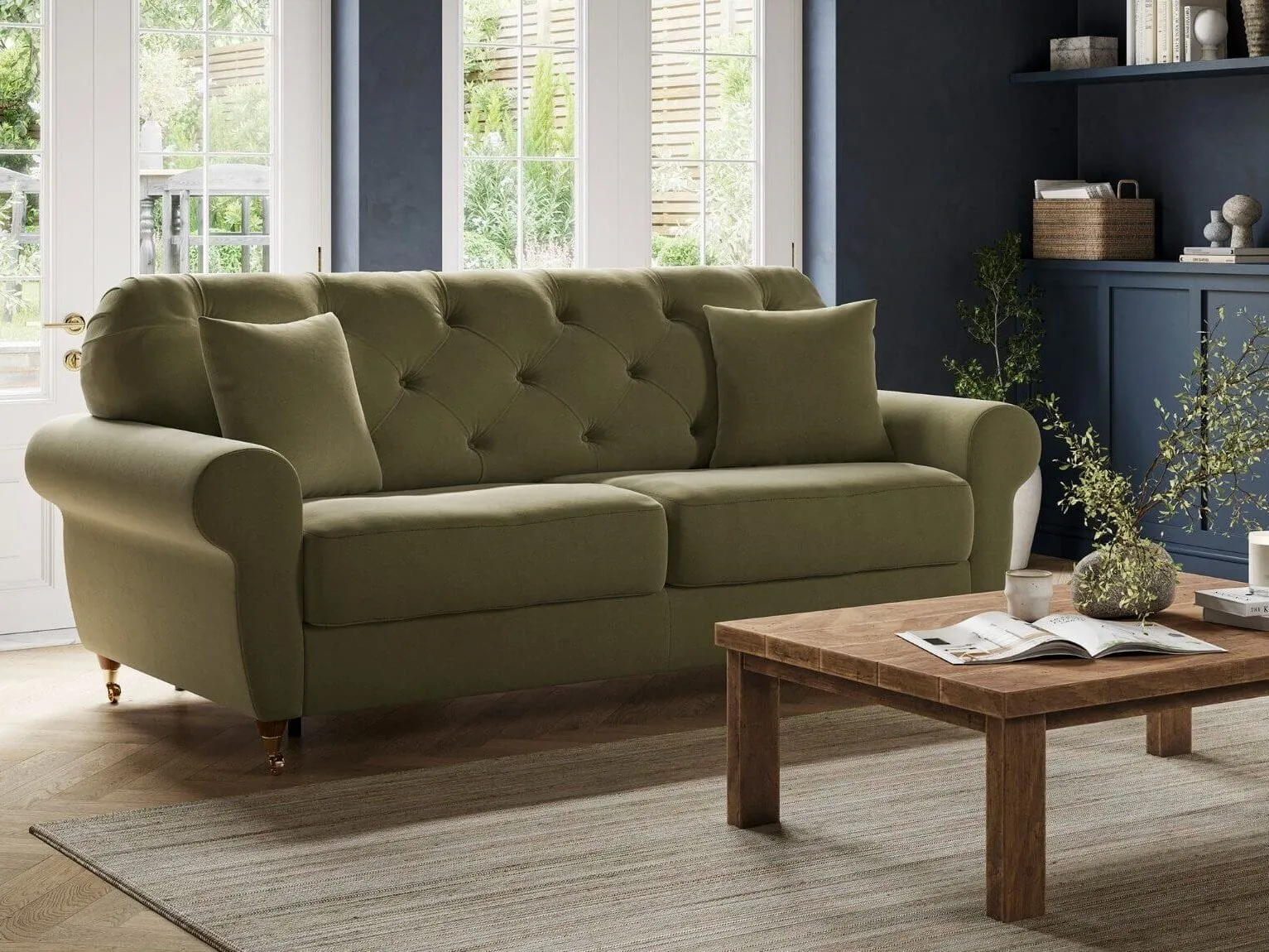 Green fabric sofa bed