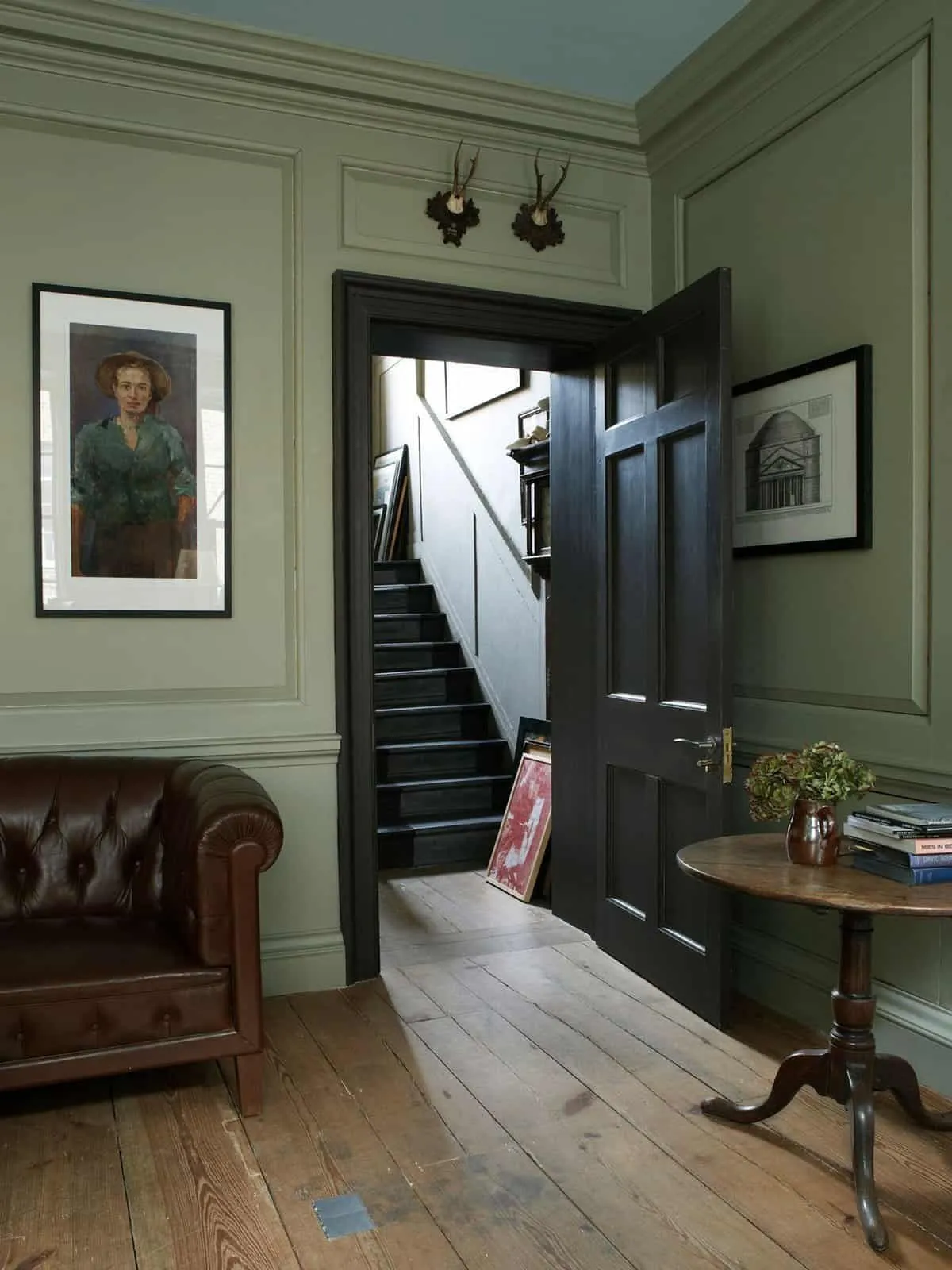 Green painted living room