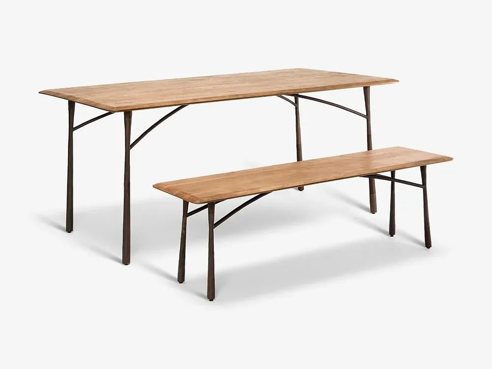 Mango wood dining table with matching bench