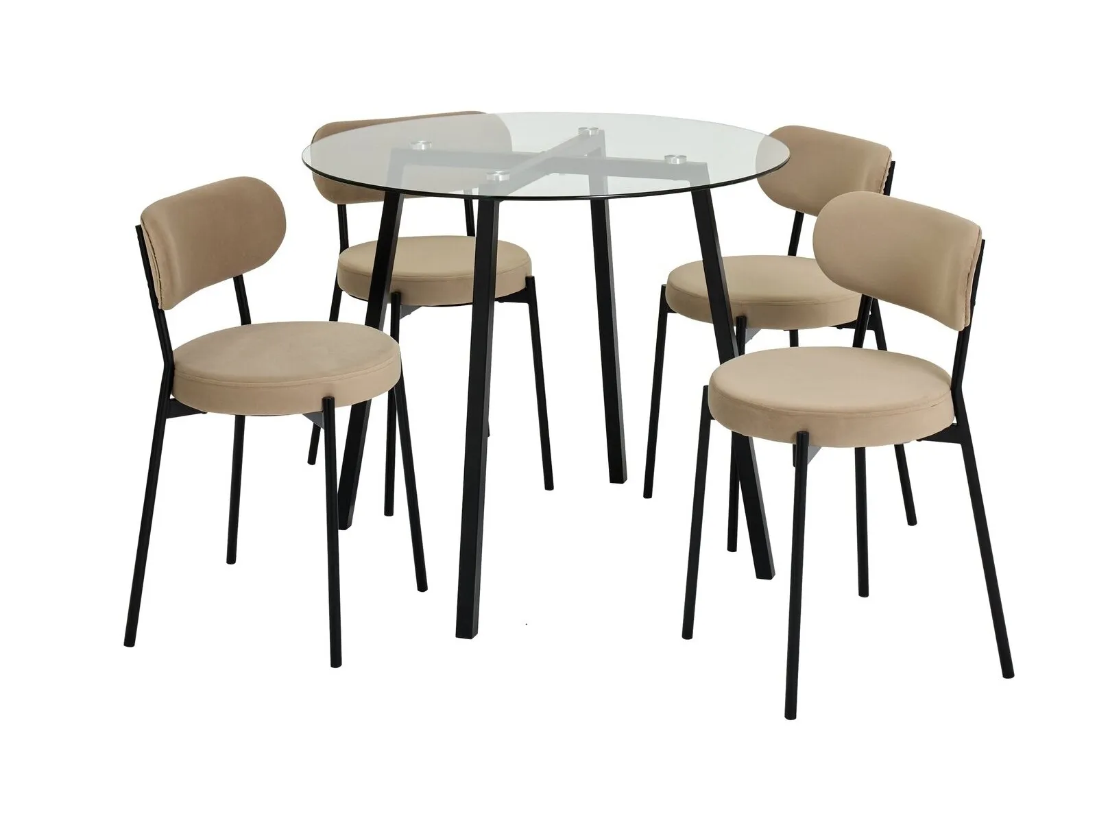 Round glass dining table with black legs