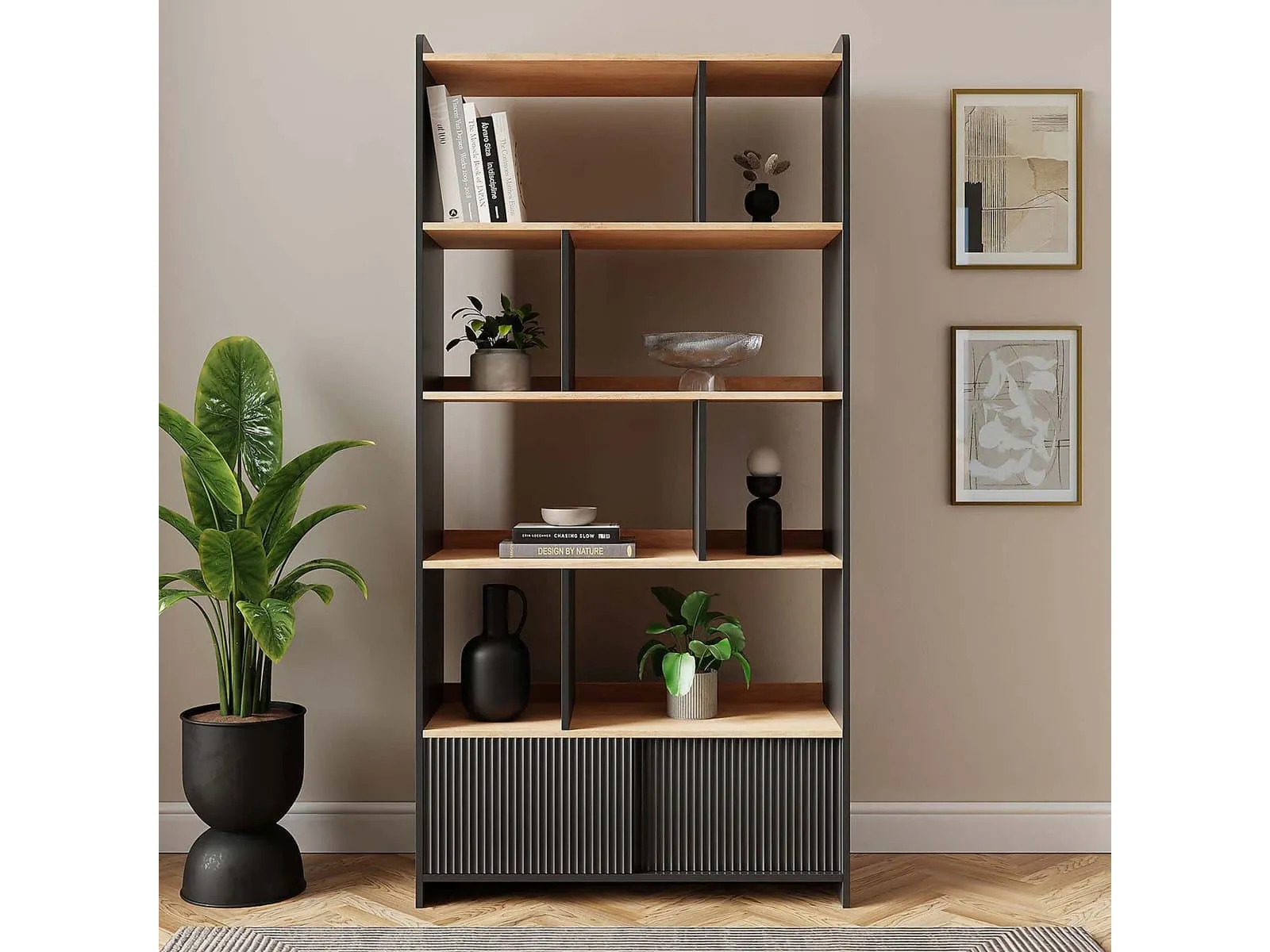 Tall 4-tier black bookcase